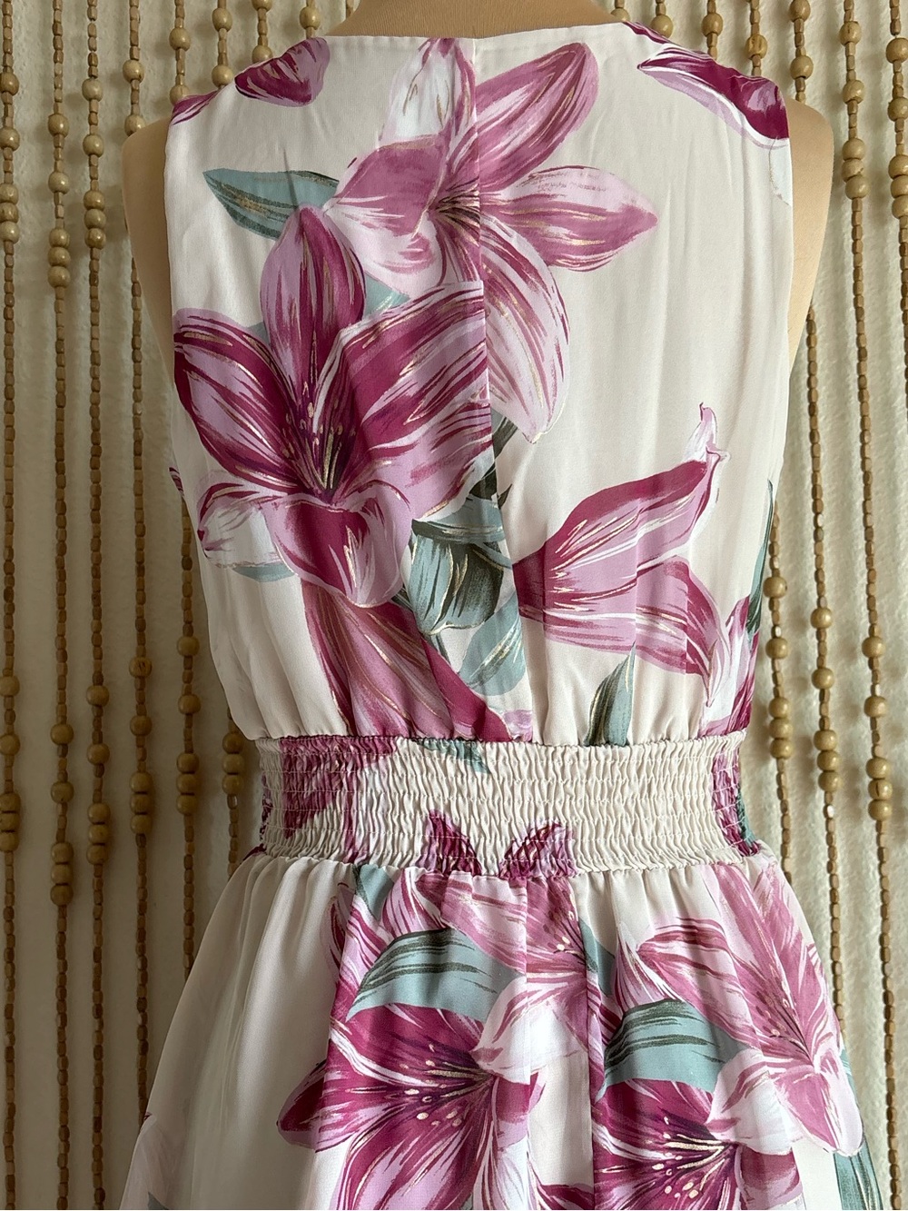 AlexaB Pink Lily Floral Tiered Coquette Western Feminine Sleeveless V Neck Dress - Picture 3 of 6
